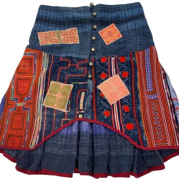 Vintage One of a Kind Boho Patchwork High Low Skirt Size M/L